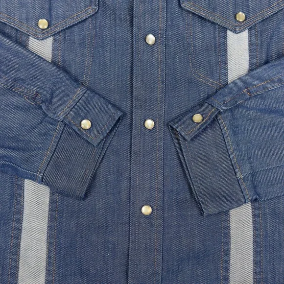 Vintage Wrangler 70s Western Denim Shirt Men's M Blue Pearl Snap USA Made - Picture 4 of 6